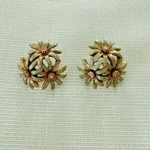 Oscar de la Renta Vintage Gold, Blue & Pink Floral Earrings 1960